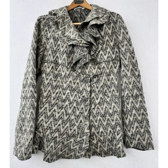 Alma Mater Jackets & Blazers - ALMA MATER Wool Blend Coat Ruffled Italian Gray Pockets Women's Large